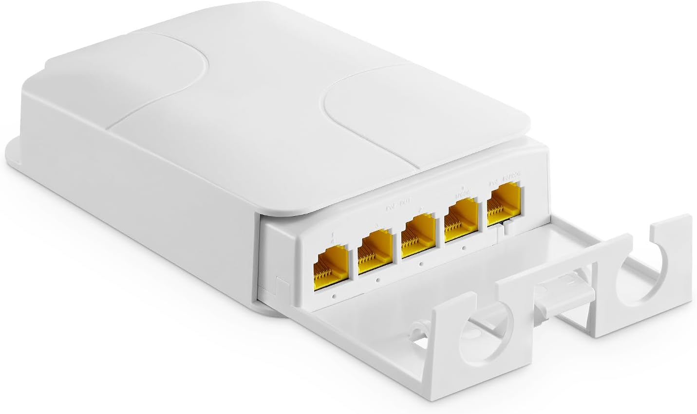Outdoor 5 Port Gigabit PoE Extender, 1 in 4 Out PoE+ Switch, 10